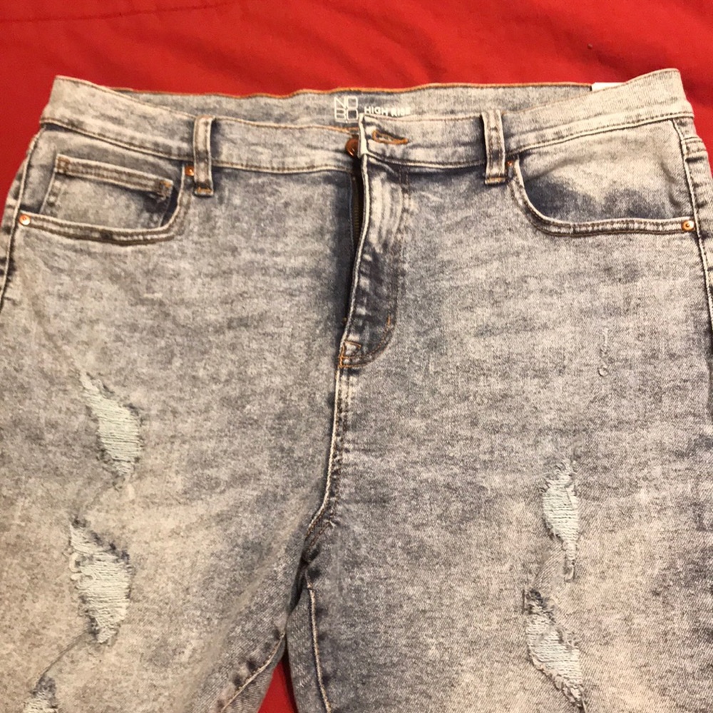 Jean distressed shorts and stretchy,